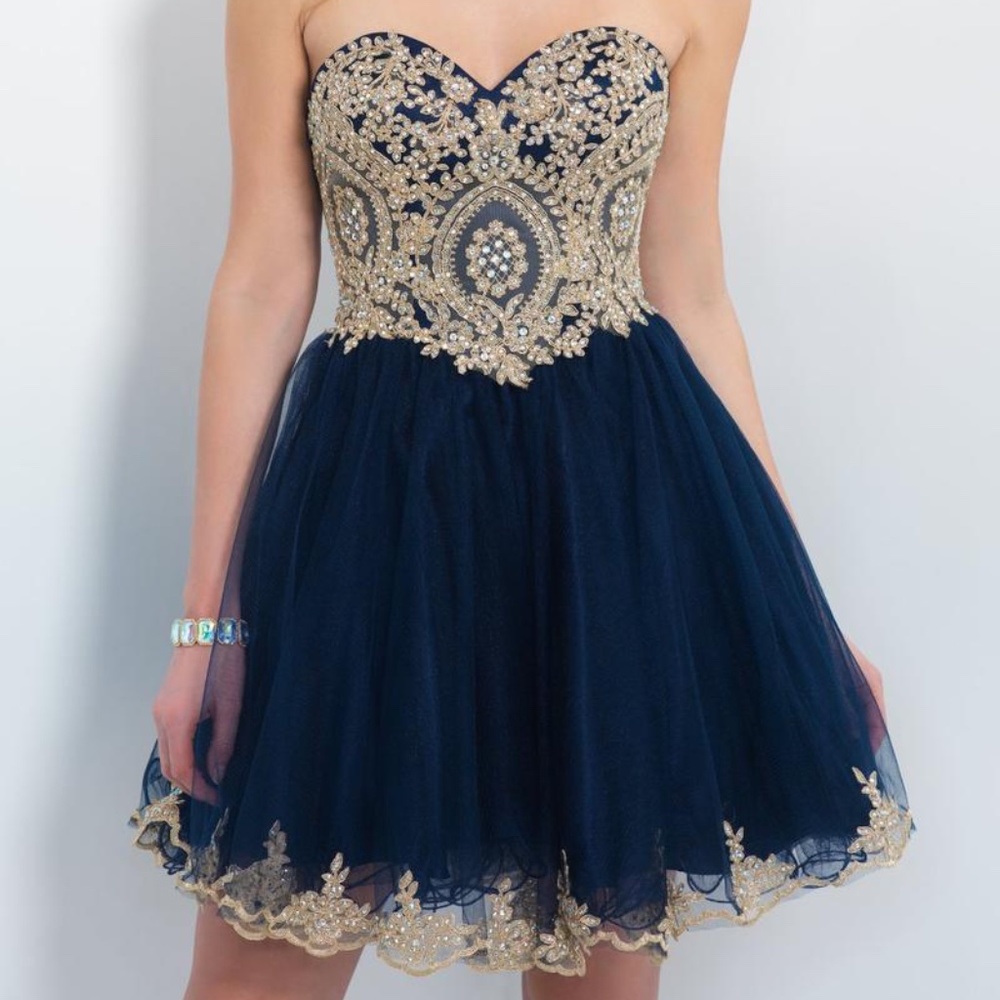 Blush by Alexia 10067 Short Dress, Midnight Navy/Gold, Size 4